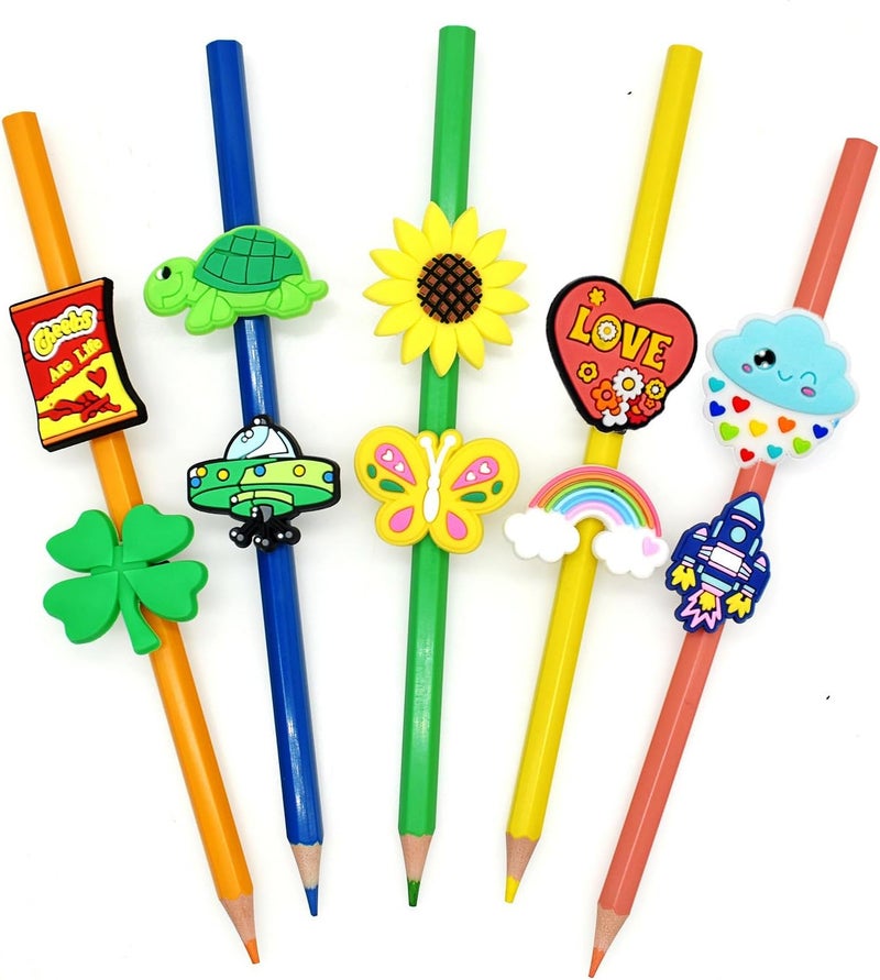 YEALQUE YEALQU 200PCS Random Different Pencil Topper Decoations Cute PVC Pencil Toppes Lovely Black Clip for Pupil/Junior Students Gifts Awards - Image 2